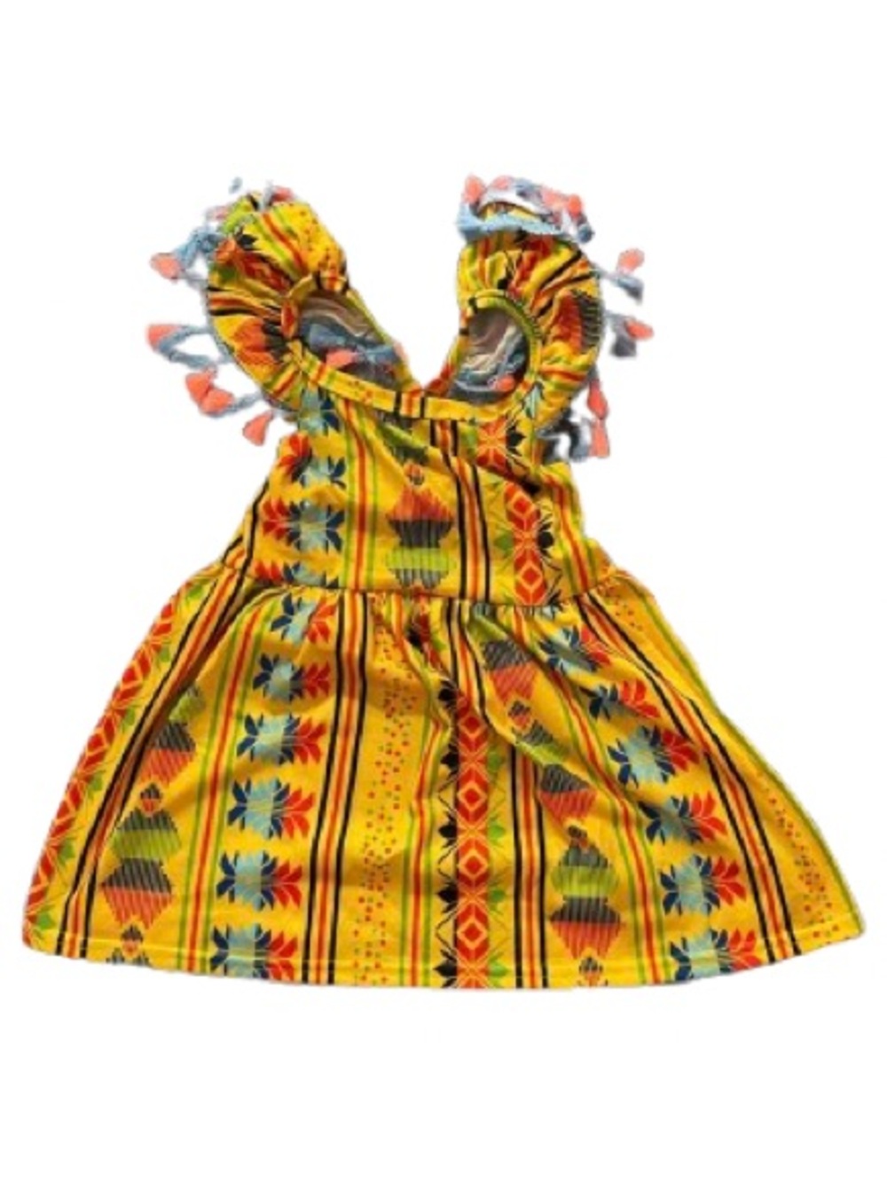 NWT Vibrant African - Bohemian Frock Style Dress with Tassel Accents Size 1-2T